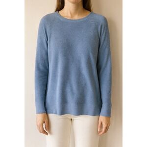 GAP Women's Blue Textured Knit Long Sleeve Crew Neck Pullover Sweater